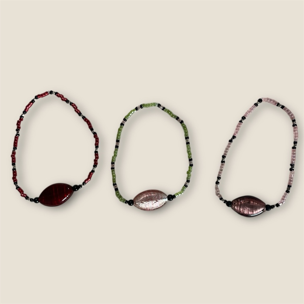 Handmade Multicolored Seed Bead Beaded Bracelet Set Of 3